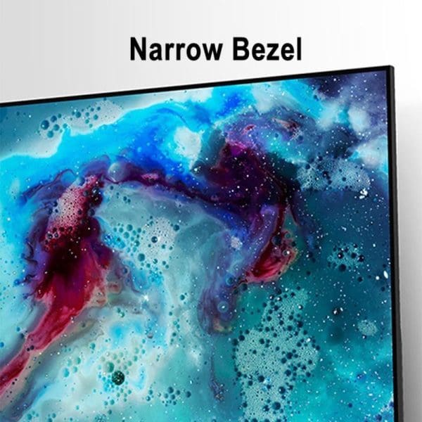 Panasonic TH-32L400K 32-inch LED HD TV displaying colorful abstract artwork with narrow bezel design, featuring vibrant blue, purple, and red cosmic-style imagery on screen.