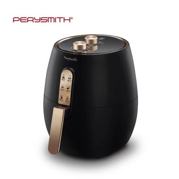 PerySmith 4.8L 3D Air Fryer XL Size Ecohealth Series PS1521 in black with rose gold accents and digital control panel