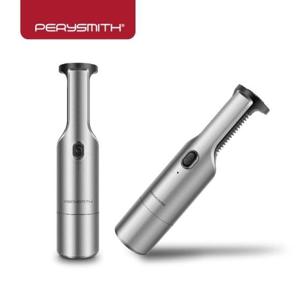 PerySmith Cordless Vacuum Cleaner XTREME Series XS1 in silver with black accents, showing two angles of the handheld device on white background.