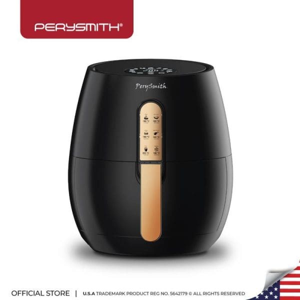 PerySmith Digital Air Fryer XL Ecohealth II Series PS1550 4.8L capacity in black with gold accents and digital display panel