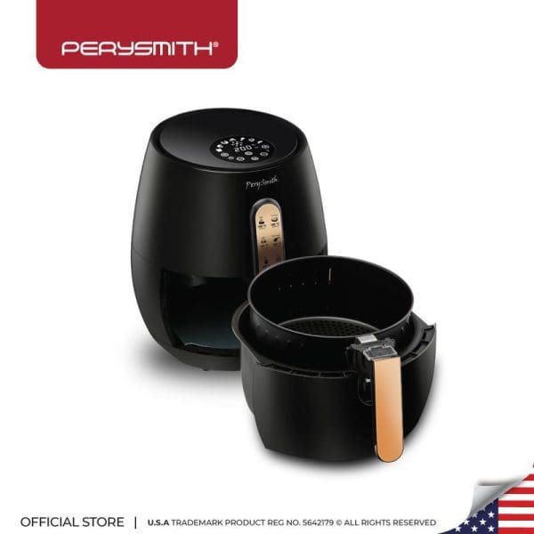 PerySmith Digital Air Fryer XL Ecohealth II Series PS1550 4.8L capacity in black with removable basket and digital display panel