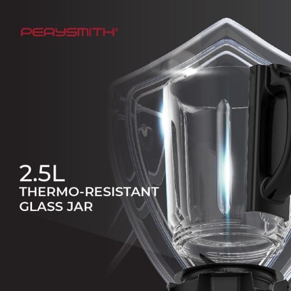 PerySmith PS3900 Heat IQ Cooking Blender with 2.5L thermo-resistant glass jar, featuring sleek design and multi-function blending capabilities for food processing.