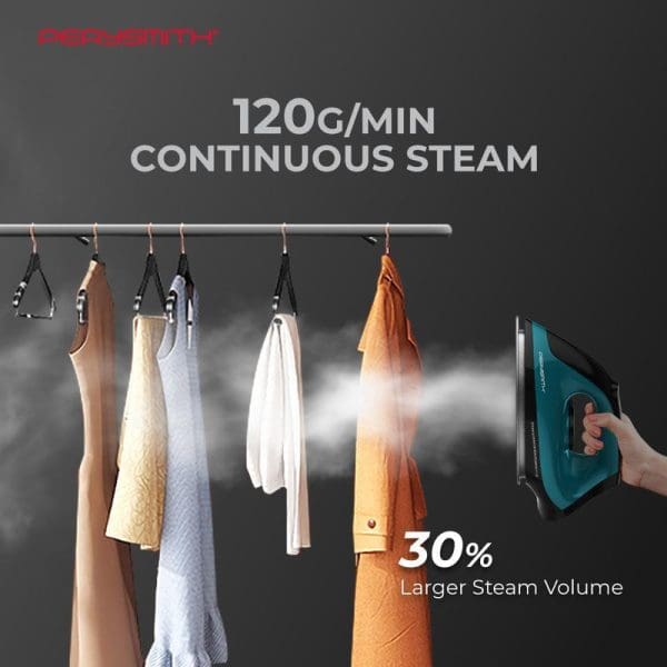 PerySmith Steam Generator Iron with 120g/min continuous steam output, 30% larger steam volume, steaming clothes hanging on rack