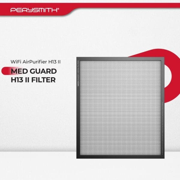 PerySmith WiFi Air Purifier H13 II MedGuard H13 II Filter replacement with fine mesh grid pattern in black frame on white background.