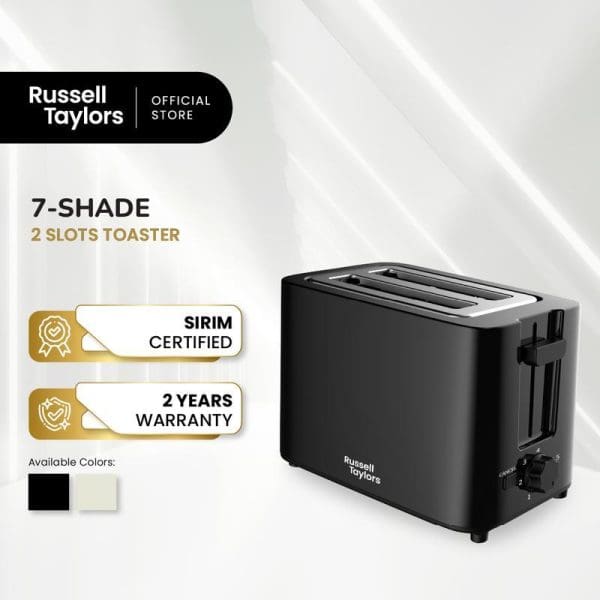 Russell Taylors 7-Shade 2 Slots Black Toaster with SIRIM certification, 2 years warranty, available in black and cream colors from official store.