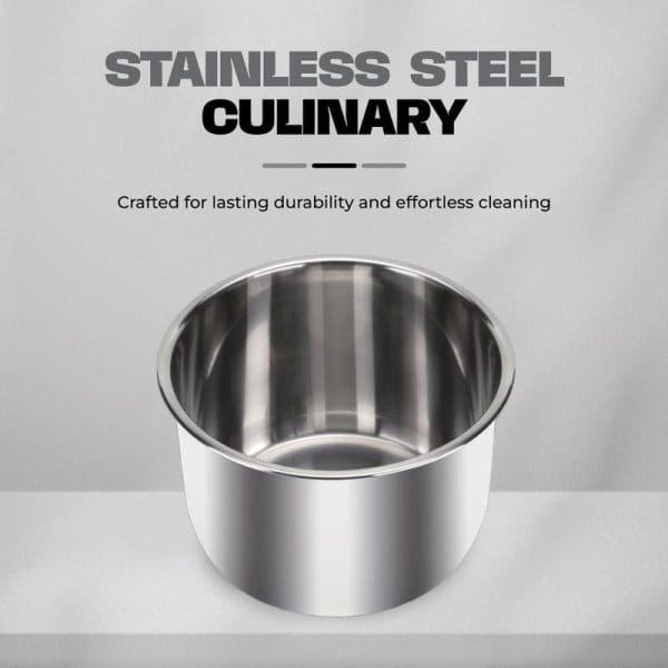 Russell Taylors Electric Pressure Cooker 6L stainless steel inner pot with 17 preset programs, featuring durable construction and easy cleaning capabilities.