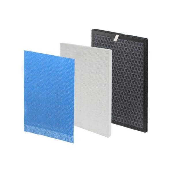 Russell Taylors H11 HEPA Filter for AP-5 Air Purifier showing three filter layers - blue pre-filter, white HEPA filter, and black activated carbon filter.