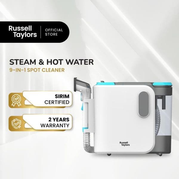 Russell Taylors SC30 PRO Steam & Hot Water 9-in-1 Spot Cleaner with SIRIM certification and 2 years warranty for sofa, carpet cleaning.
