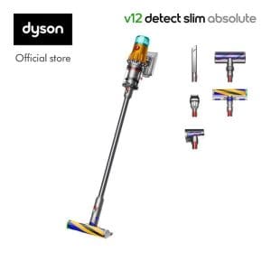 Dyson V12 Detect Slim Absolute pembersih vakum tanpa wayar HEPA warna nikel dengan aksesori berus dan crevice tool dari kedai rasmi Dyson