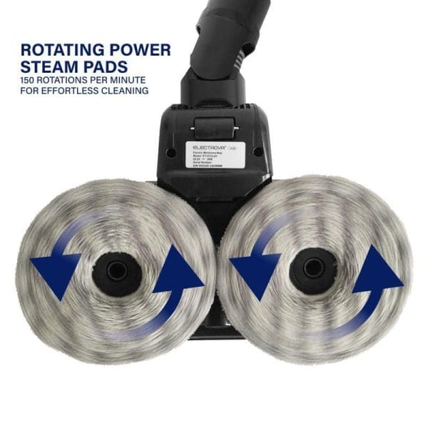 Electrova iTech Elite vacuum cleaner dengan rotating power steam pads berkuasa tinggi, 150 putaran seminit untuk pembersihan tanpa usaha pada lantai keras dan permukaan licin.