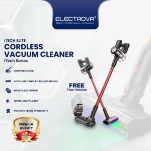 Electrova iTech Elite Cordless Vacuum Cleaner dengan mod mengepel, berus anti-kusut, motor tanpa berus, laser hijau dan waranti motor 5 tahun