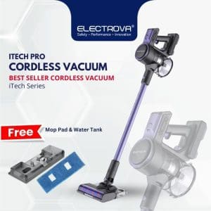 Electrova iTech Pro Vacuum Tanpa Wayar 23kpa dengan Pad Mop dan Tangki Air Percuma - Pembersih Vakum Kordless Terlaris