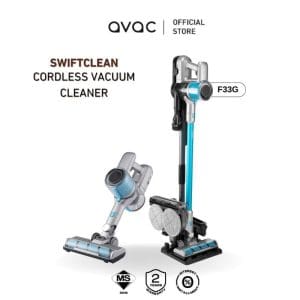 Penyedut habuk tanpa kord MMX Avac SwiftClean Pro DustEASE F33G 300W dengan kepala pembersih boleh lipat dan aksesori, latar belakang putih kedai rasmi.