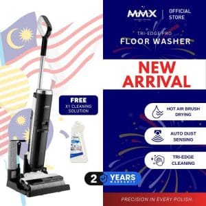 MMX TriEdge Pro S788B Pencuci Lantai Tanpa Wayar dengan teknologi Hot Air Brush Drying, Auto Dust Sensing, Tri-Edge Cleaning dan waranti 2 tahun.