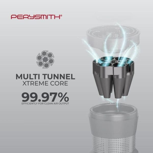 PerySmith Cordless Vacuum Cleaner Xtreme Pro Series XP5 dengan teknologi Multi Tunnel Xtreme Core, kecekapan 99.97% untuk output udara bersih di barangelektrik.my