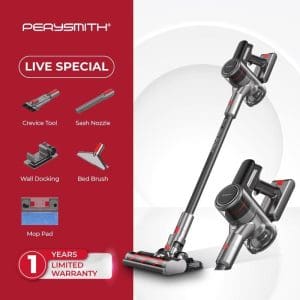 PerySmith Cordless Vacuum Cleaner Xtreme Pro Series XP5 dengan aksesori lengkap termasuk crevice tool, sash nozzle, wall docking, bed brush, mop pad dan waranti 1 tahun.