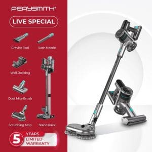 PerySmith Cordless Vacuum Cleaner Xtreme Pro Series XP6 dengan aksesori lengkap termasuk berus debu, alat celah, dok dinding dan waranti terhad 5 tahun