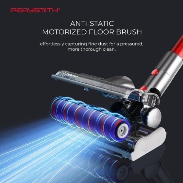 PerySmith Cordless Vacuum Cleaner Xtreme Series K2 Pro dengan berus lantai bermotor anti-statik untuk membersihkan habuk halus dengan lebih menyeluruh dan berkesan.