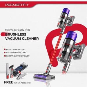 PerySmith Cordless Vacuum Cleaner Xtreme Series K2 Pro dengan teknologi brushless, laser hijau, masa operasi 45 minit dan kuasa sedutan 8000PA serta aksesori percuma