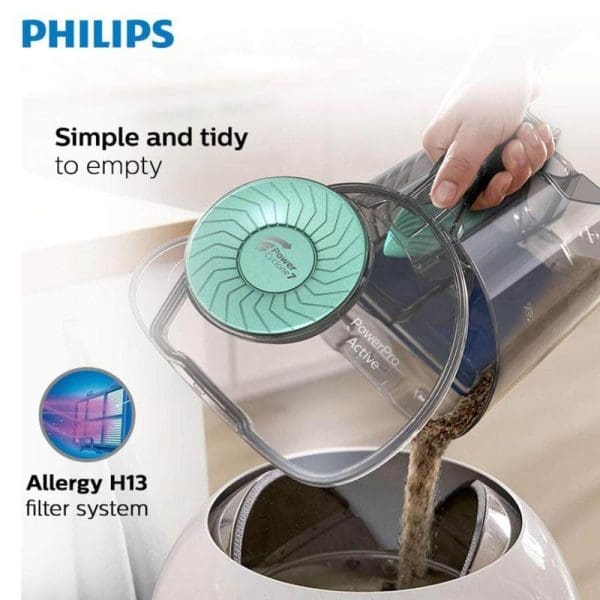 Philips PowerPro Active FC9570 penyedut habuk tanpa beg dengan sistem penapis Allergy H13, mudah dikosongkan dengan bekas debu yang boleh dikeluarkan