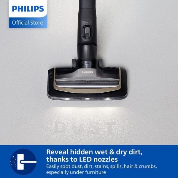 Philips XW9465 Wet and Dry 3-in-1 Cordless Vacuum Cleaner dengan LED nozzles untuk mendedahkan kotoran tersembunyi, mudah kesan habuk dan kotoran di bawah perabot