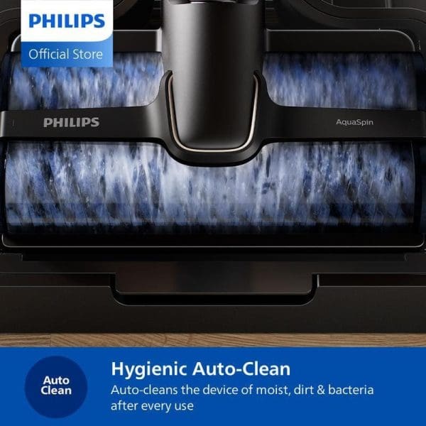 Philips XW9465 Wet and Dry 3-in-1 Cordless Vacuum Cleaner dengan ciri Hygienic Auto-Clean yang membersihkan peranti daripada lembapan, kotoran dan bakteria secara automatik.