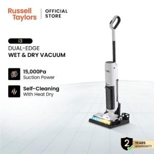 Russell Taylors i3 Vakum Pembersih Lantai Dual-Edge Wet & Dry dengan kuasa sedutan 15,000Pa, pembersihan sendiri dan pengeringan hawa panas, jaminan 2 tahun.