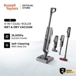 Russell Taylors i4 penyedut debu 4-dalam-1 dual roller basah kering dengan kuasa sedutan 25,000Pa, pembersihan sendiri dan jaminan 2 tahun