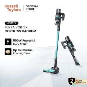 Russell Taylors Vortex 40KPA penyedut habuk tanpa wayar dengan motor BLDC 500W, masa operasi 60 minit, waranti 2 tahun, boleh tukar jadi handheld.