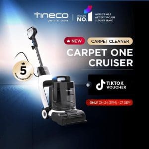 Tineco Carpet One Cruiser - pembersih permaidani pintar dengan sedutan 130W, teknologi PowerDry 75°C, jaminan tempatan 5 tahun, promosi TikTok voucher terhad.