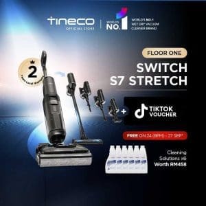 Tineco Floor One Switch S7 Stretch - pembersih lantai tanpa wayar dengan teknologi basah kering, dilengkapi 6 botol larutan pembersih bernilai RM458