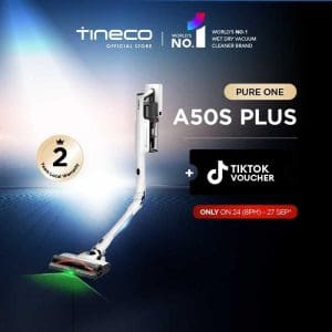 Tineco Pure One A50S Plus - Penyedut Debu Tanpa Wayar dengan Teknologi 3DSense, 185W Kuasa Sedutan, 70 Minit Runtime, Kapasiti 1L
