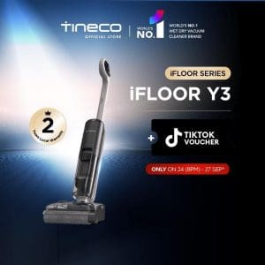 Tineco iFLOOR Y3 pembersih lantai tanpa wayar dengan jaminan tempatan 2 tahun, sedutan 20kPa, pembersihan sendiri 85°C, masa operasi 40 minit