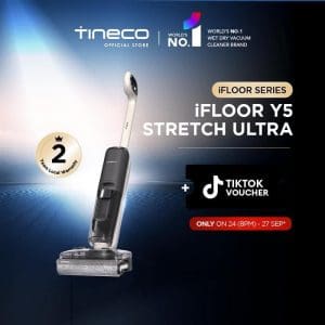 Tineco iFloor Y5 Stretch Ultra - pembersih vakum basah kering tanpa wayar dengan jaminan tempatan 2 tahun dan baucar TikTok percuma.